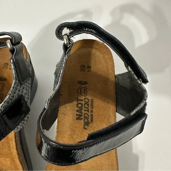 NAOT Womens Sandals Sz 39 (US 8) Wedge Ankle Strappy Embossed Animal Print Boho - Picture 4 of 13